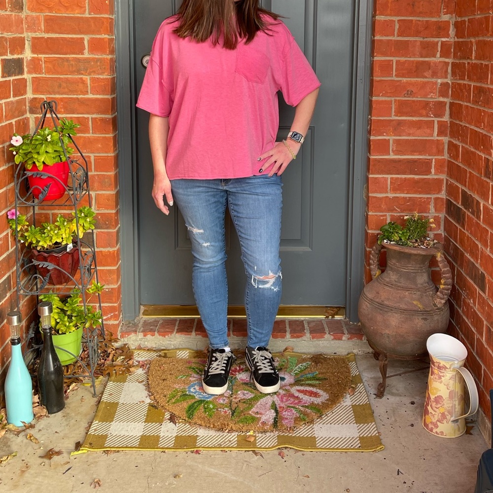 Hot Pink Oversized with Pocket Short Sleeve Adora Shirt NWT  Small Medium Large